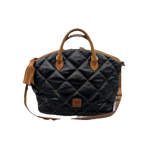 Dooney & Bourke Handbags - DOONEY and BOURKE Quilted Black Satchel Natural Leather & Fringe Pull